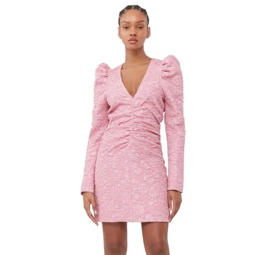 Ganni Pink Jacquard V-Neck‎ Mini Dress Orchid Smoke NWOT EU 34